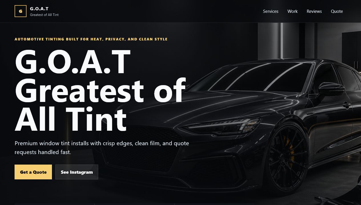 Screenshot of the Greatest of All Tint website