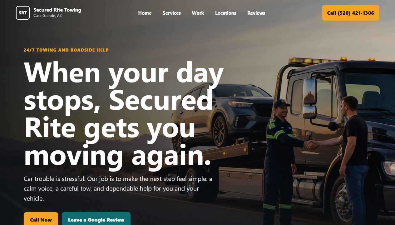 Screenshot of the Secure Rite Towing website